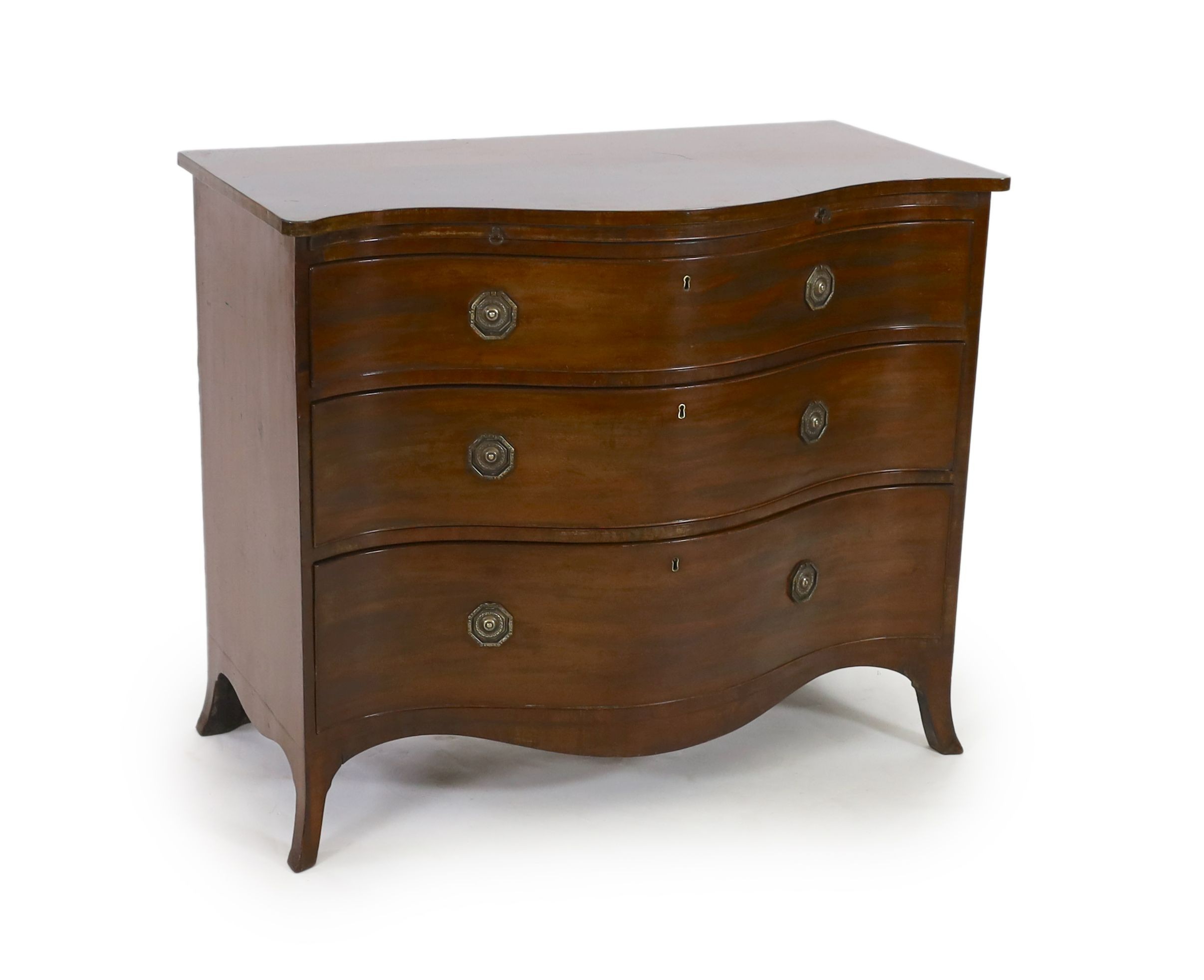 A George III mahogany serpentine chest, W.111cm D.60cm H.93cm